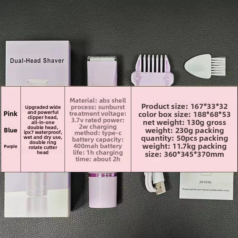 2-in-1 Double Head USB Rechargeable Hair Removal Shaver for Women