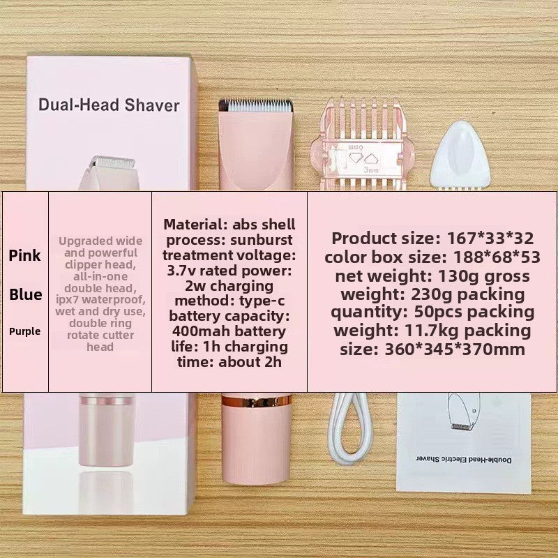 2-in-1 Double Head USB Rechargeable Hair Removal Shaver for Women